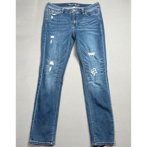 White House Black Market Women's Blue Denim Destressed Jeans Size 10 - Picture 1 of 3